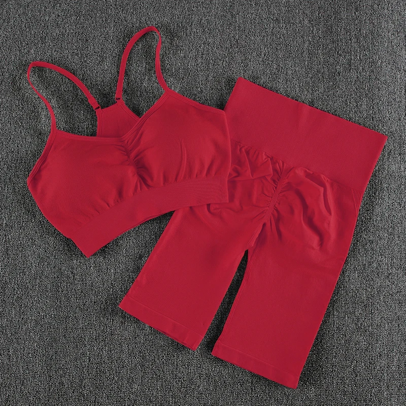 Conjunto Deportivo Efecto Push Up Sin Costuras rojo