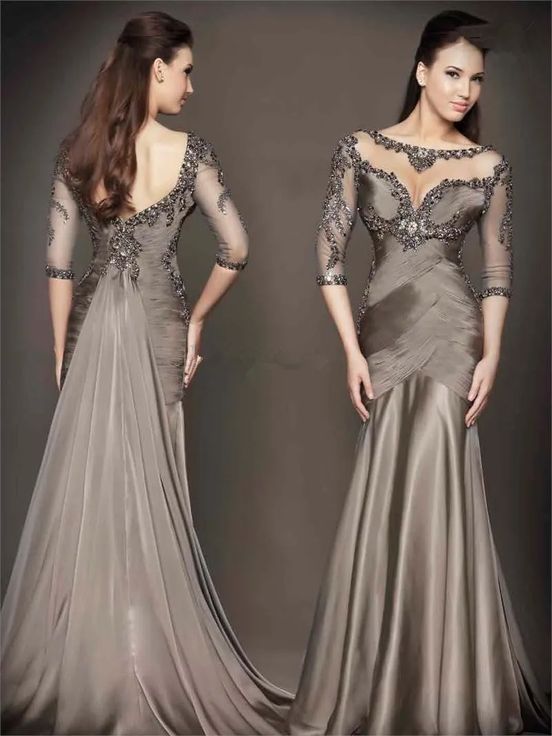 Русалка,, длинное Бандажное платье Vestidos Formales, Кристальные рукава, сексуальное, с открытой спиной, вышитое бисером, платье для выпускного вечера, платья для матери невесты