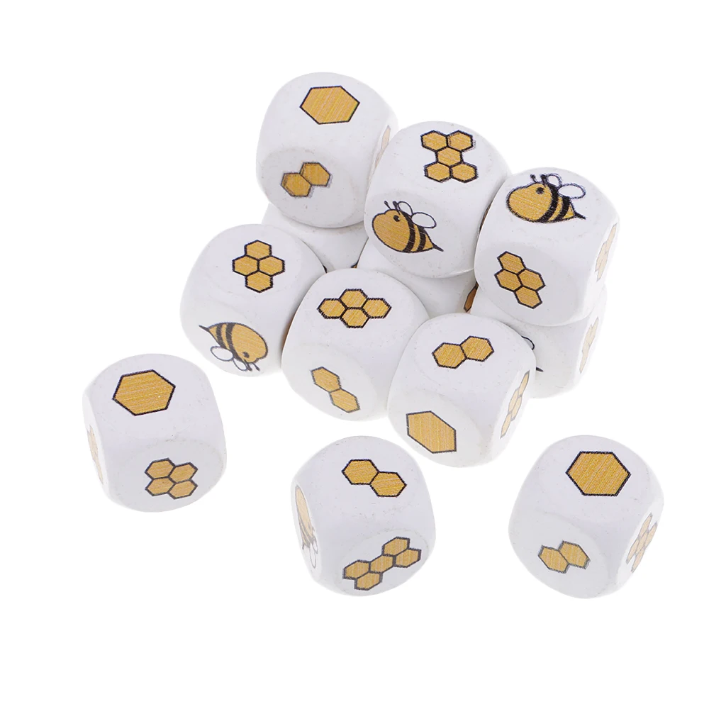 12pcs Novelty Wooden Dice Dices Cube Cubes White Painted Wood Six Sided 20m