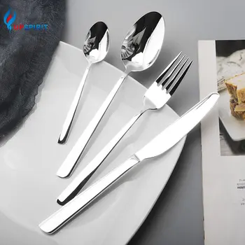 

Upspirit 4Pcs Silver Plated Dinnerware Set High Quality Stainless Steel Spoon Fork Knife Coffee Tea Scoop Cutlery Kit Tableware