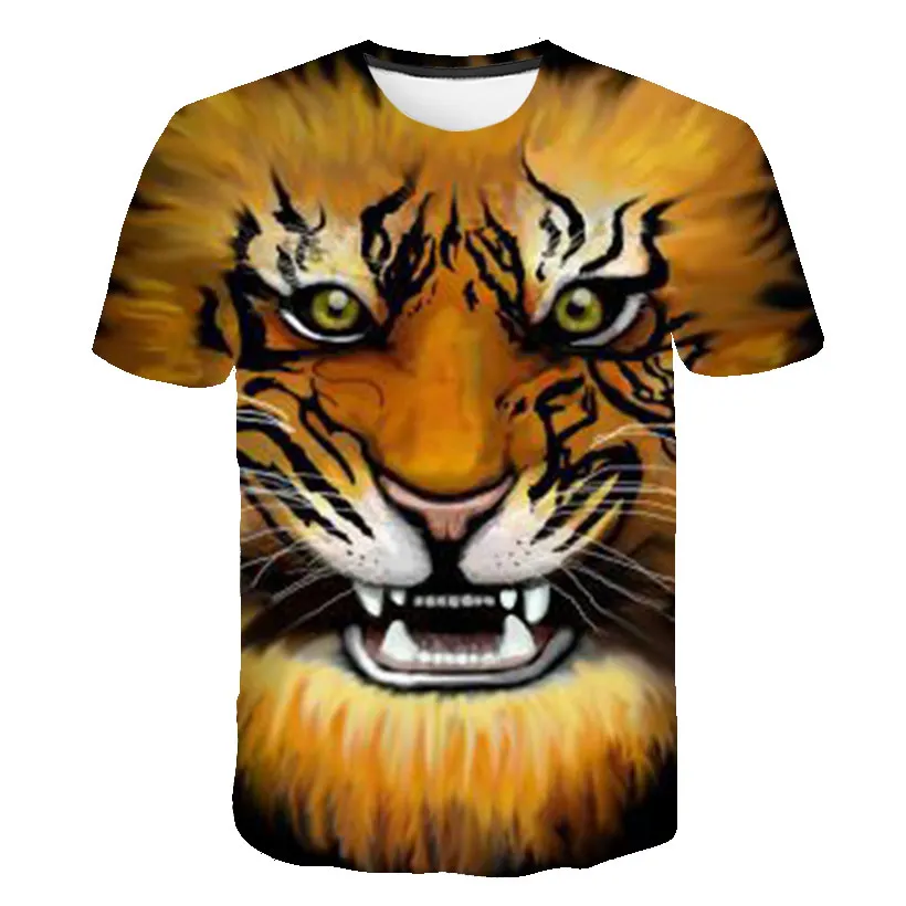 3D-печать животных Волк/тигр/король льва детская футболка Летняя мода круглый воротник от 4 до 14 лет уличные футболки для мальчиков и девочек