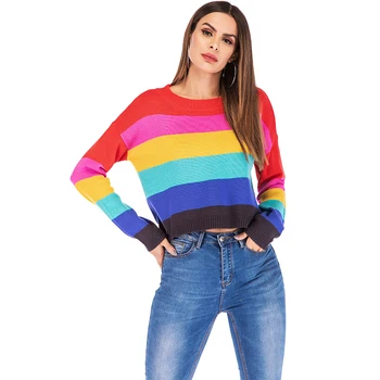 

2019 Latest Design Fashion Rainbow Striped Sweaters