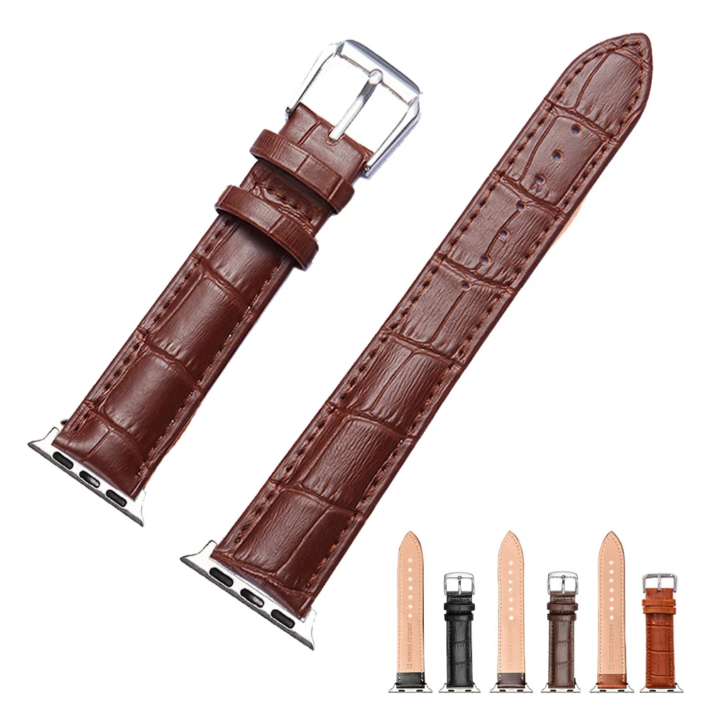 

Brown Bamboo Texture Leather Strap for Apple Watch 38MM 42MM 40MM 44MM Leather Watchband for iWatch 3/2/1 for Apple Watch 4/5