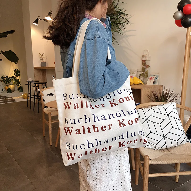 

New Style Canvas Bag INS Simple Lettered Shoulder Bag Literature And Art Women's Large Capacity Canvas Bag Simple Shoulder Bag