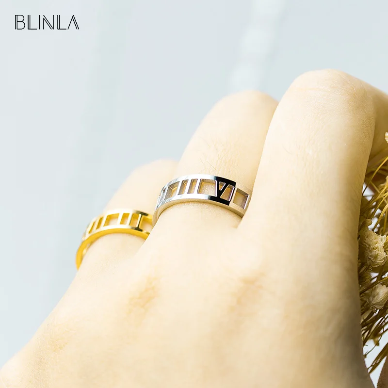 BLINLA, новинка, элегантные Геометрические золотые кольца для женщин, нержавеющая сталь, полые, вечерние, свадебные, металлические кольца, модные ювелирные изделия