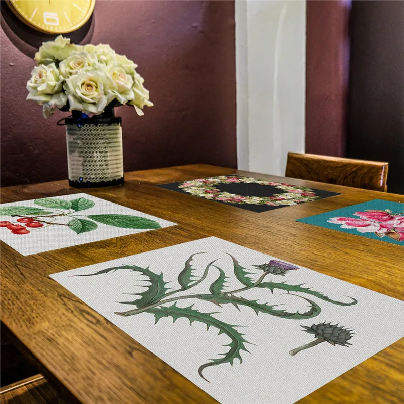 

Fuwatacchi Pastoral Flower Pattern Dining Table Placemat Table Napkins Kitchen Tool Tableware Cup Mat for Tea Party Decorations