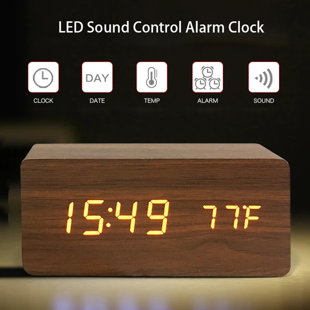 mini digitale holz led wecker holz retro glow uhr desktop tisch dekor  sprach steuerung snooze funktion schreibtisch kalender