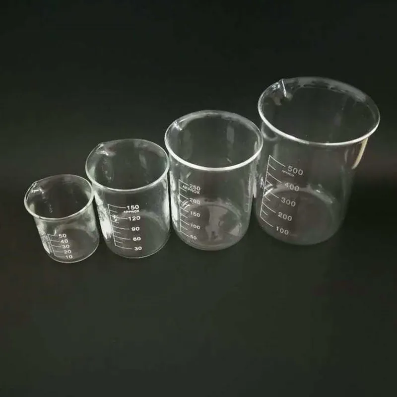 Стеклянный стакан для лабораторных испытаний мерный экспериментов 4 шт./компл.