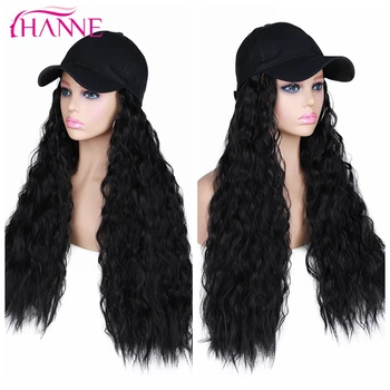 

HANNE Hat Synthetic Wig With Adjustable Size Baseball Cap Extention Corn Stigma Wave Hair Black Color For Girl/Women/Party