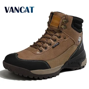 

Brand Winter Men's Boots Waterproof Leather Sneakers Outdoor Non-slip Hiking Boots Comfortable Work Boots Lace-UP Men Shoes