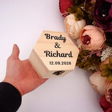 Шестигранная форма коробки на заказ имя наклейка крышка вечерние подарочные деревянные коробки свадебные Конфетница Дисплей Декор