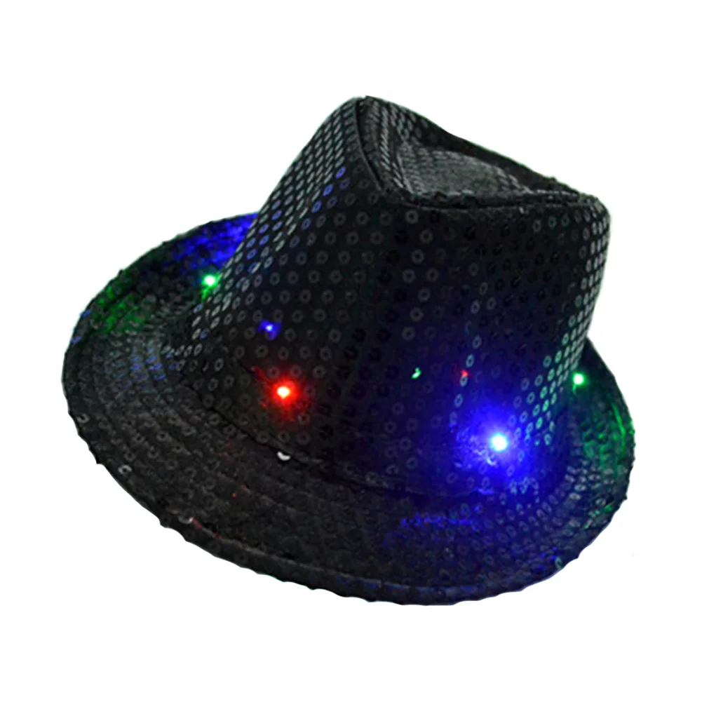 

Photograph Adult Dance Sequins Luminous Party Accessories Bar Halloween Prop Stylish With LED Light Disco Women Jazz Hat