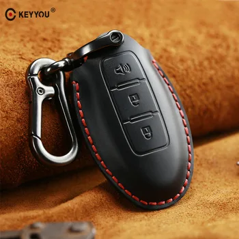 

KEYYOU Car leather key cover smart remote key cover For Nissan Qashqai Pathfinder Versa Tidda Murano Rogue X-Trail Auto key