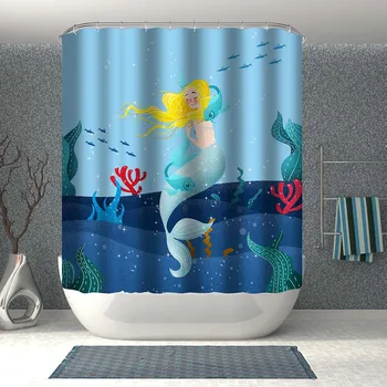 

BeautyWaterproof Shower Curtain Set with 12 Hooks little girl Cartoon high quality Bathroom decoration Wet and dry separation