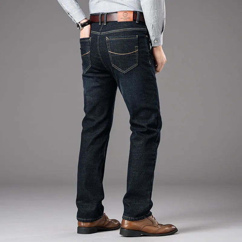 Blog Men's Casual Trend Large Size Plus Velvet Jeans Winter Thick Warm Straight Slim Man Fashion Washed Plus Velvet Jeans bouncy Blue