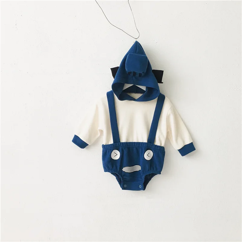 Baby Boy Rompers Triangle Hooded Long Sleeve Jumpsuit Sets Cotton Causal 0-24M Outfits |