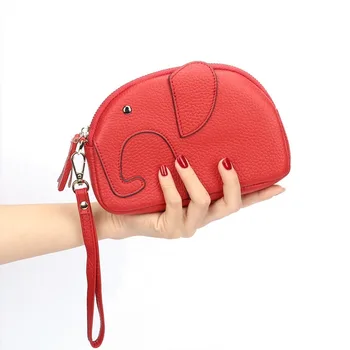 

New Leather Ladies Clutch Creative Mini Elephant Bag Lychee Pattern Cowhide Zipper Bag Long Mobile Wallet Wallets