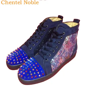 

Luxury Brand Chentel Leather Colorful Studded Crystal Men Casual Shoes Party Shoes Men High Quality Flats Bottom Tenis Masculino