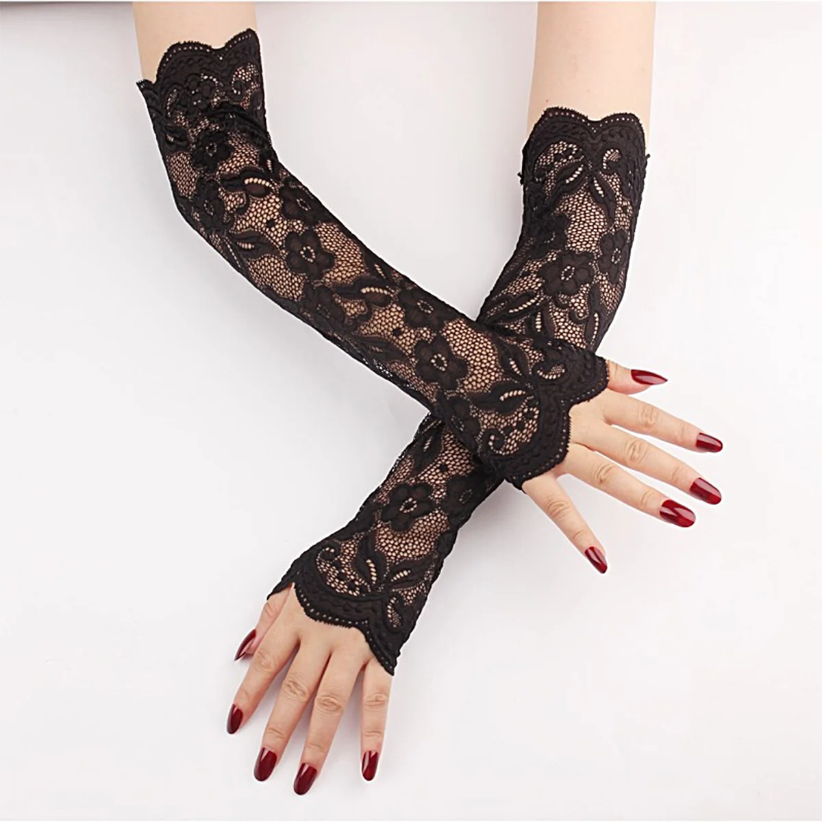 Summer Arm Warmers Sleeves Sun Protection Women Long Gloves Floral Lace