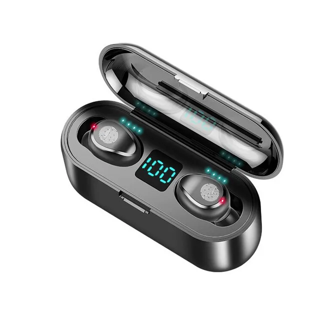 Беспроводные наушники Bluetooth V5.0 F9 TWS Bluetooth наушники светодиодный дисплей с 2000 мАч Внешний аккумулятор гарнитура с микрофоном - Цвет: Black-LED