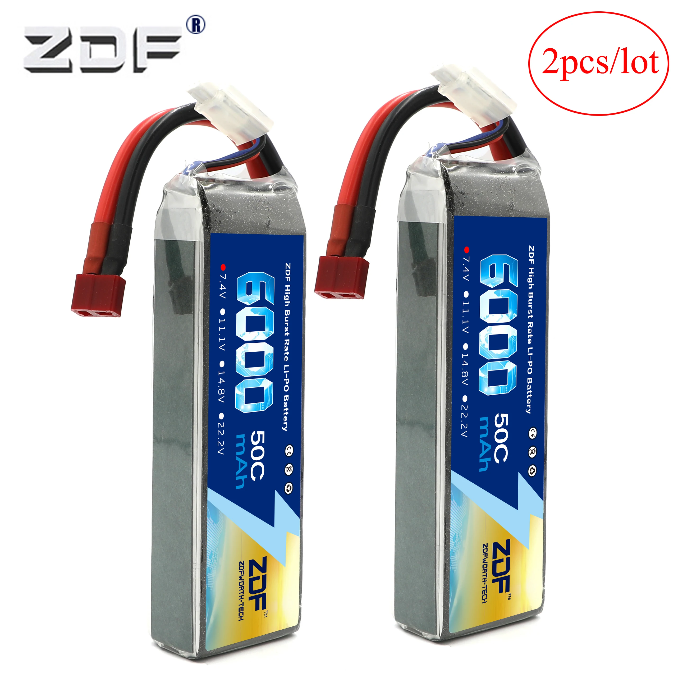 Аккумулятор ZDF Power 2 шт./лот 2S 7 4 в 6000 мАч 50C RC Lipo для радиоуправляемого гоночного
