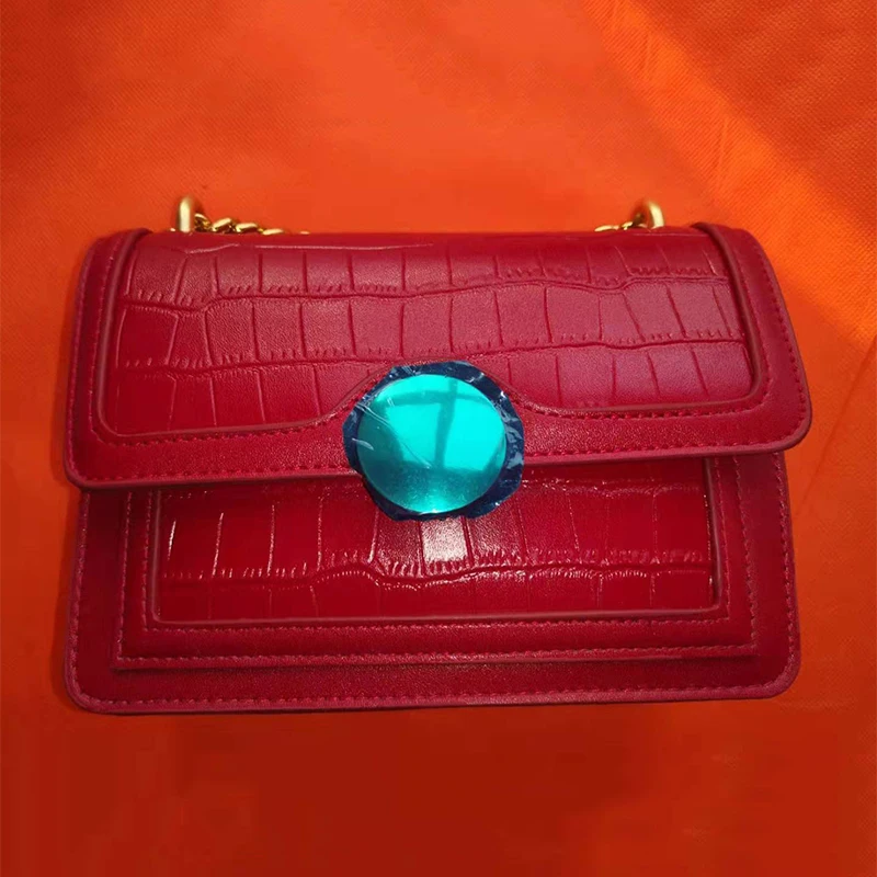 

New Stone Pattern Messenger Bag Fashion Lady Square Bags High Quality Leather Women's Designer Handbag Chain Red Shoulder Bags
