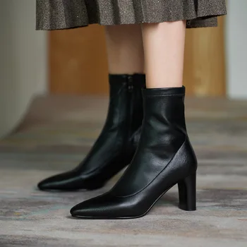 

Size can be elegant thin boots winter 2020 new pointed thick high heel elastic leg repair short boots woman