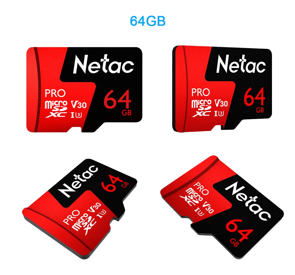 Netac P500 Pro Micro SD Card 64 Гб/128 ГБ/256 ГБ V30 UHS-I U3 100 МБ/с. 4K флэш-памяти SD карты памяти TF карта для смартфона/монитор - Емкость: 64 ГБ