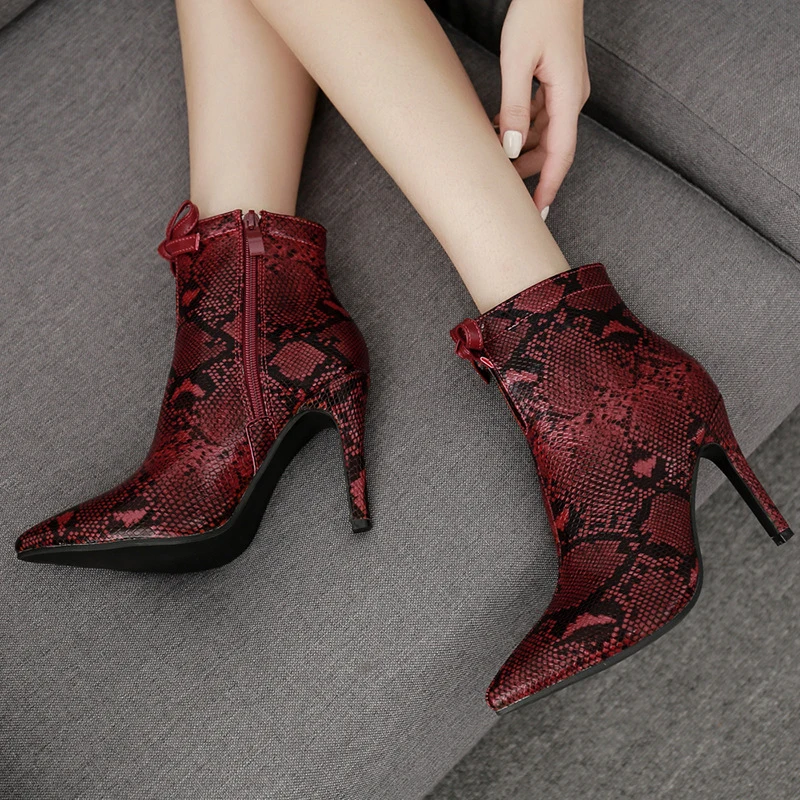 

women boots print snake pattern ladies and ankle boots zipper pointed shoe covers party shoes ladies new winter women's shoes