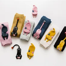 Детские леггинсы; вязаные Капри с рисунком котенка; вязаные хлопковые брюки с рисунком; сезон осень-зима; милый стиль для девочек;