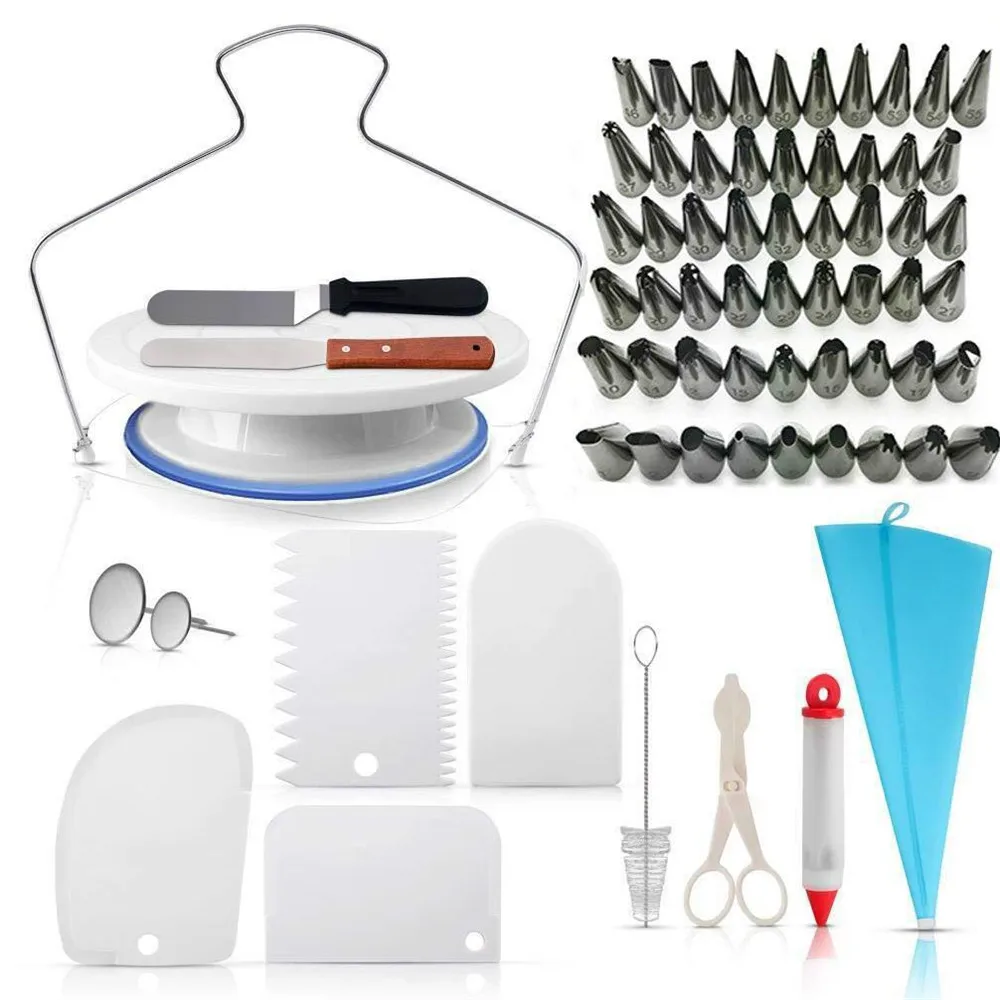 100pcs Tip Nozzle Mold Spatula Scrapers Kitchen Baking Set Turntable Piping DIY Tool Professional Pastry Bag Cake Decorating