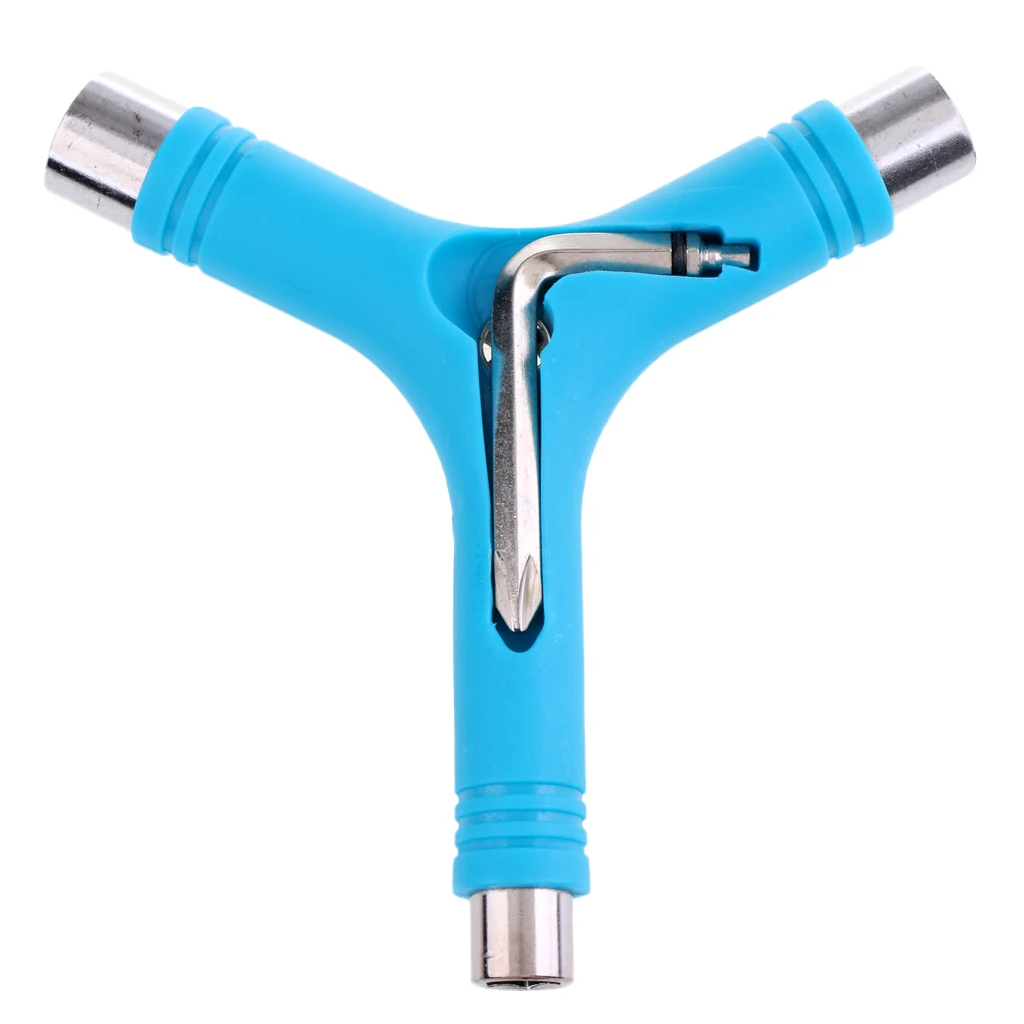 Portable Skateboard T-tool and Y-tool All in One Screwdriver Socket Multi Function Skate Tool Blue