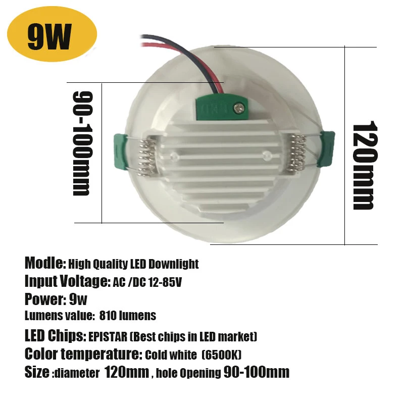 Downlight 9W Светодиодный светильник, встраиваемый круглый светильник, 18 Вт, 15 Вт, 12 Вт, 9 Вт, круглый светодиодный панельный светильник, 12 В, 24 В, 36 В, 48 В, светодиодные лампы для дома, спальни, точечный светильник - Испускаемый цвет: Downlight 9W
