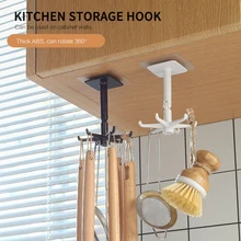 

Punch-free Kitchen Hook 360 Degree Rotatable Self Adhesive 6 Hooks Kitchenware Hook Home Wall Hooks Clothes Bag Hanger Rack Hook