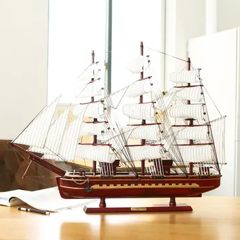 

[Assembled] 80cm Large Sailboat Model Craft Toys Wooden Sailing Boat 3D Ship Mediterranean home decor New Hose Gift to friend