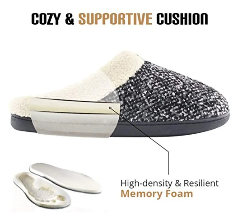 Men's Cotton Slippers House Shoes Memory Foam Lining Indoor Anti-Slip Comfort Slippers Male Winter Warm Family Floor Slipper