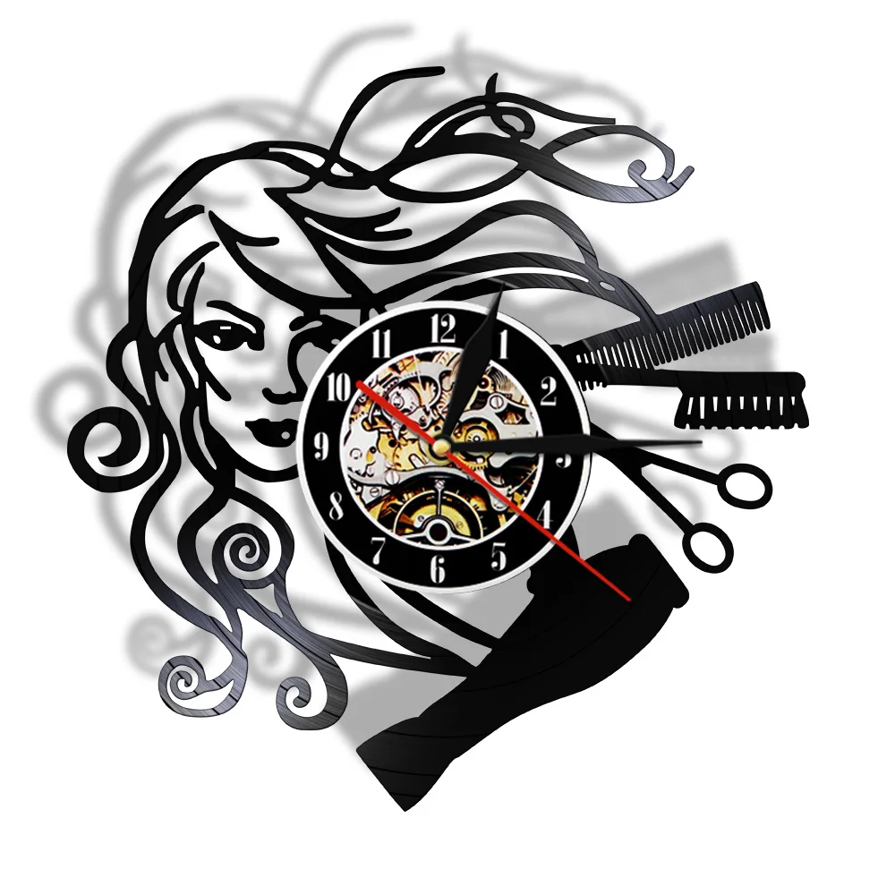 Beauty Salon Vinyl Record Wall Clock Hair Stylist Salon Barber Shop Handmade Wall Clock Hairdresser Gifts for Woman