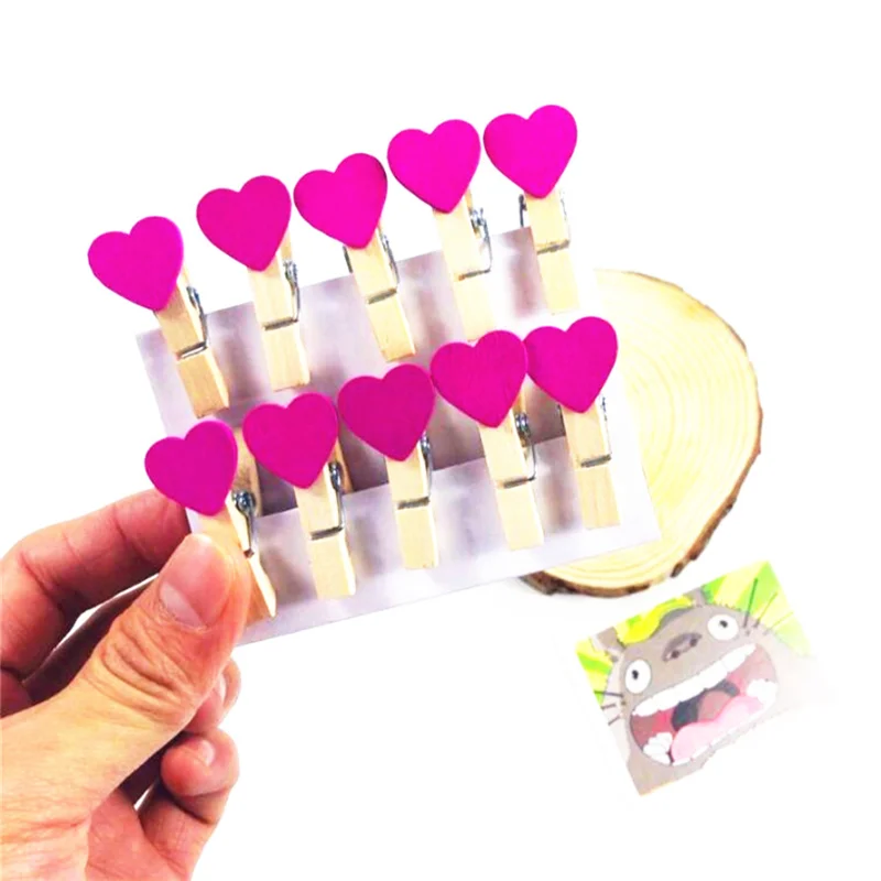 

10PCS/lot Mini pink color Heart Wooden Clip Decor Cute Memo Paper Clips Stationery Clothespin Craft Clips Pegs