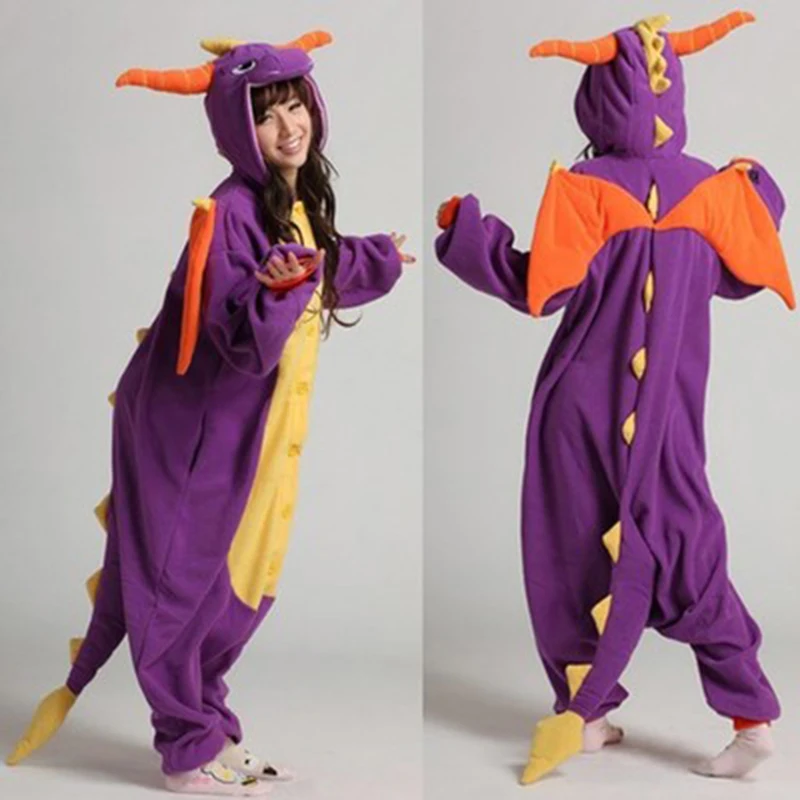 Пижама Spyro для взрослых Детские костюмы косплей пурпурный дракон Комбинезоны
