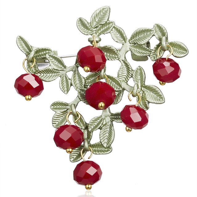Enamel Fruit Shape Red Pomegranate Brooch for Women Green Leaf Cherry Brooches Suit Lapel Pin Clothing Scarf Badges