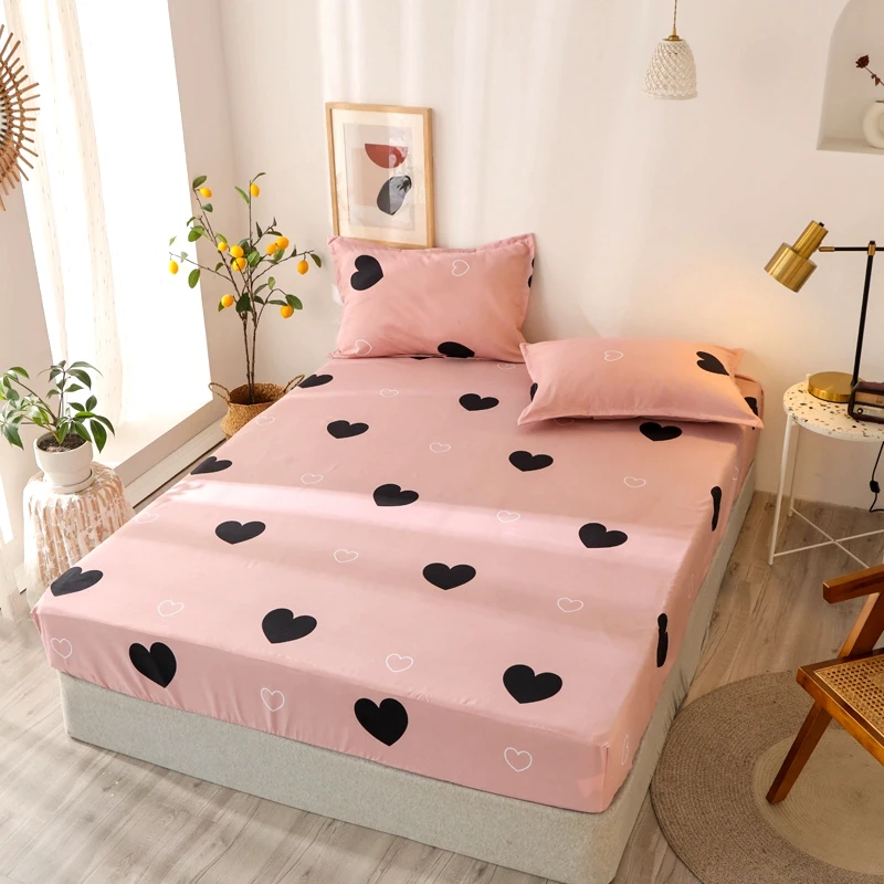 Bonenjoy 3 pcs Bed Sheet Set King Size Black Heart-shaped Pattern Fitted Sheet Set For Double Bed Mattress Cover180x200cm 4