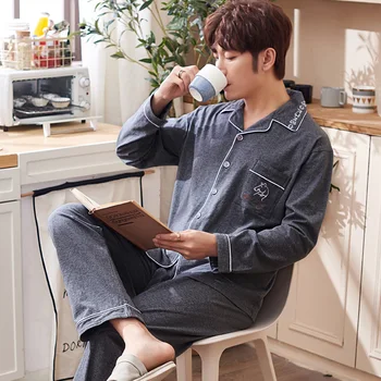 

High Quality 100% Cotton Pajama Sets for Men 2020 Spring Autumn Long Sleeve Sleepwear Suit Male Homewear Loungewear Home Clothes