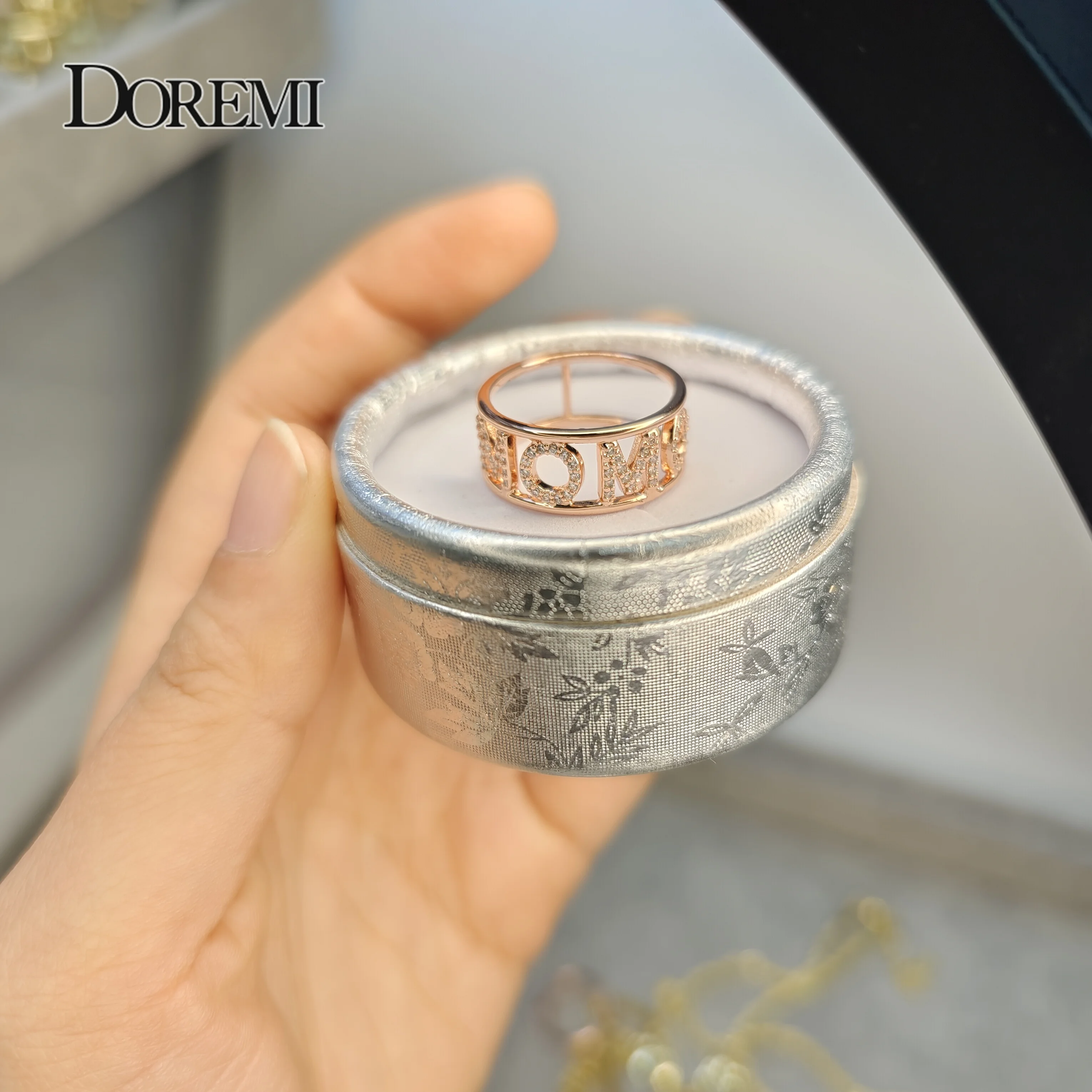 DOREMI 6mm Zircon Name Customized Ring Custom Hollow Letter Ring gold Plated Personalised  jewelry Number Ring for women