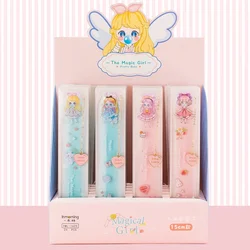 Regla de aceite de dibujos animados para chica creativa, papelería de acrílico para estudiantes, Cuenta de mano colgante, marcador, regla Kawaii, suministros escolares