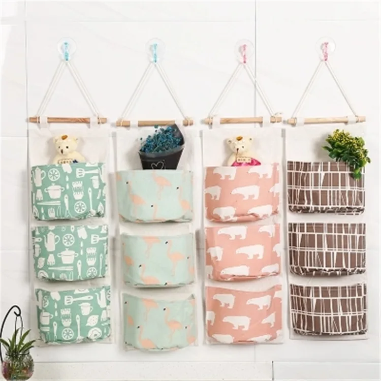 

Cotton and Linen Multi-layer Storage Bag Wall Bag Cloth Art Hostel Door Hanging Storage Bag Hanging Pocket Home Organization