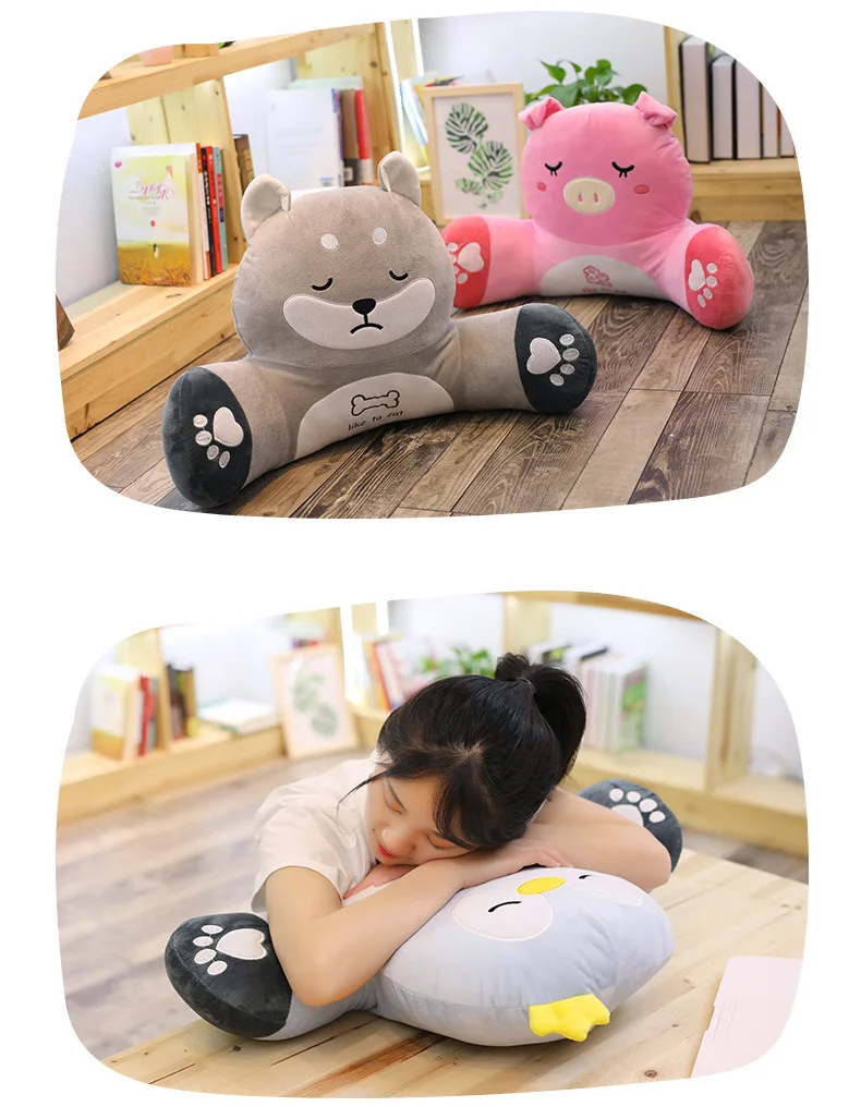 Cartoon Animals Penguin Bear Shiba Inu Piggy Pig Lumbar Pillow Creative Office Waist Cushion Doll Plush Toys For Car Seat Chair
