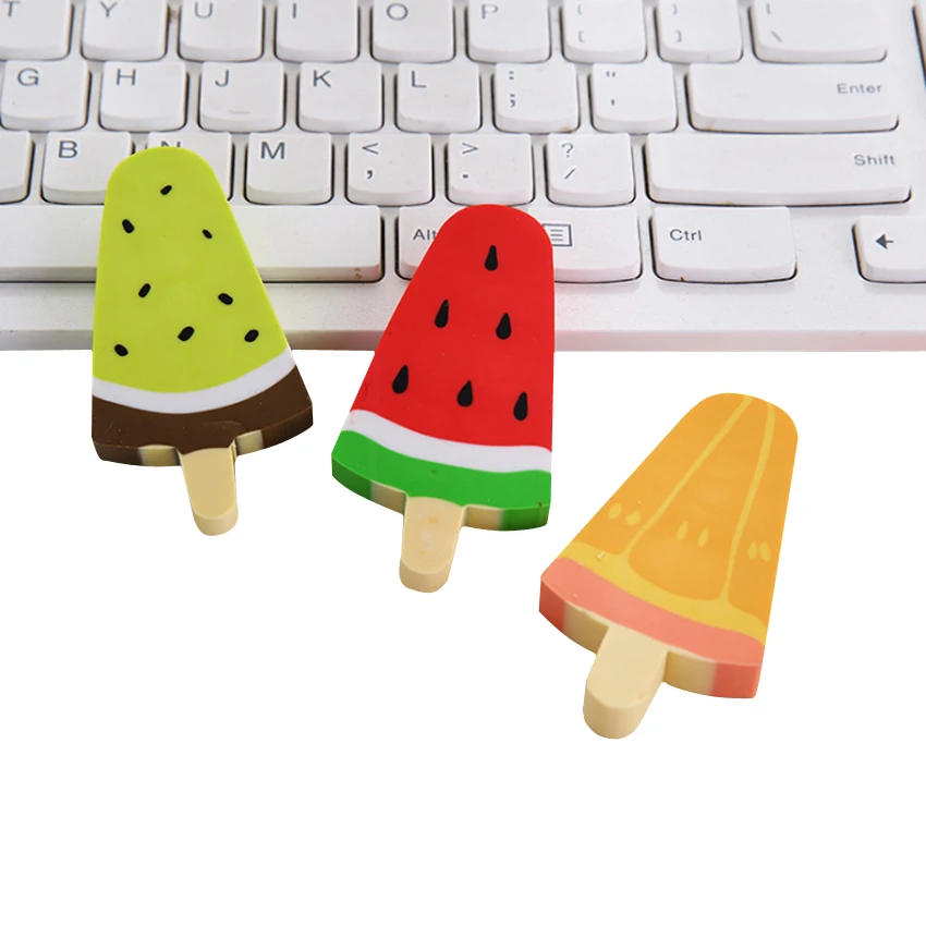 

15pcs/set Watermelon Kiwi Popsicle Eraser Rubber Suction Card Rubber Random Student Learning Office Stationery