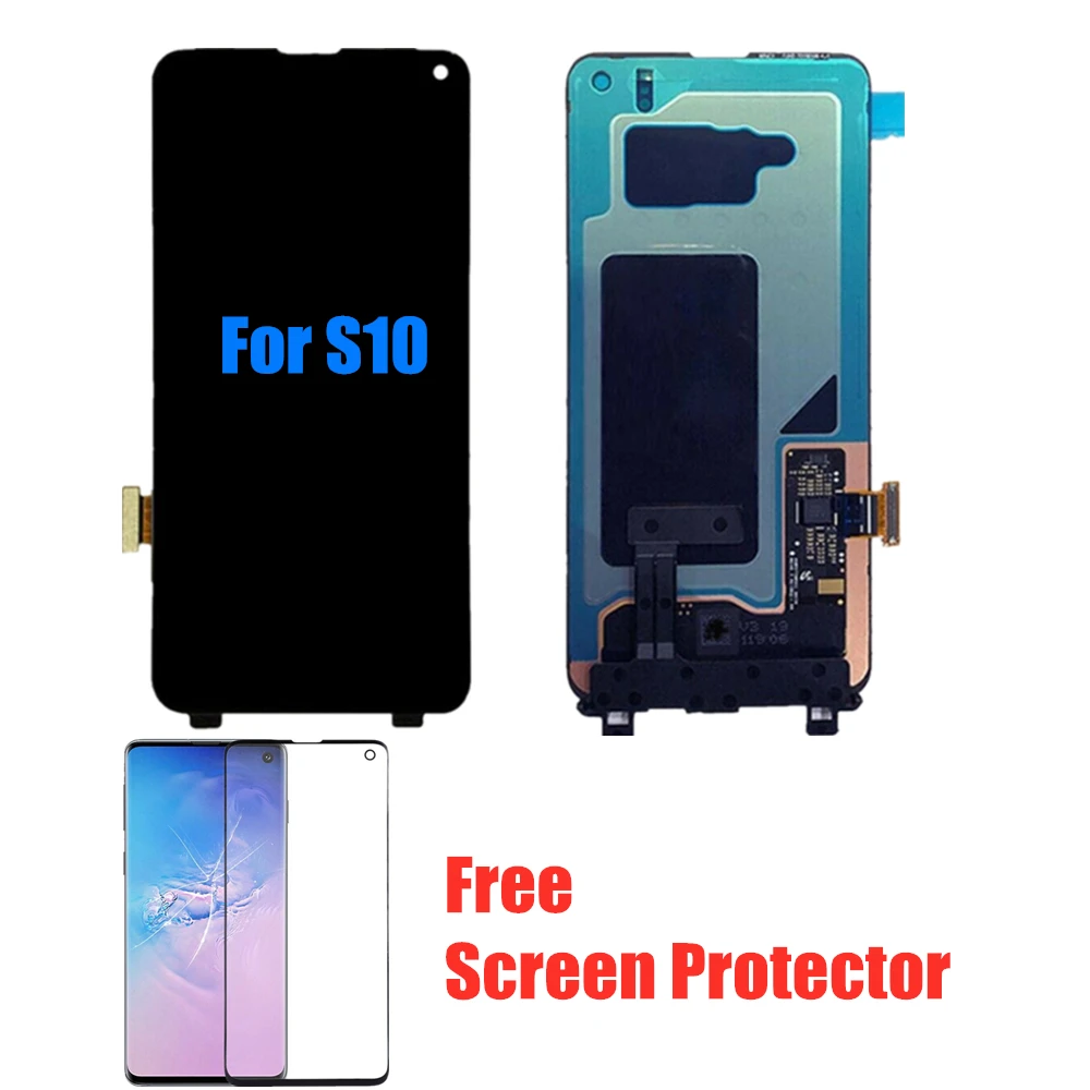 

NEW 100% SUPER AMOLED S10 LCD For SAMSUNG Galaxy S10 G973F G973 Touch Screen Digitizer Assembly with Frame+Free Gift