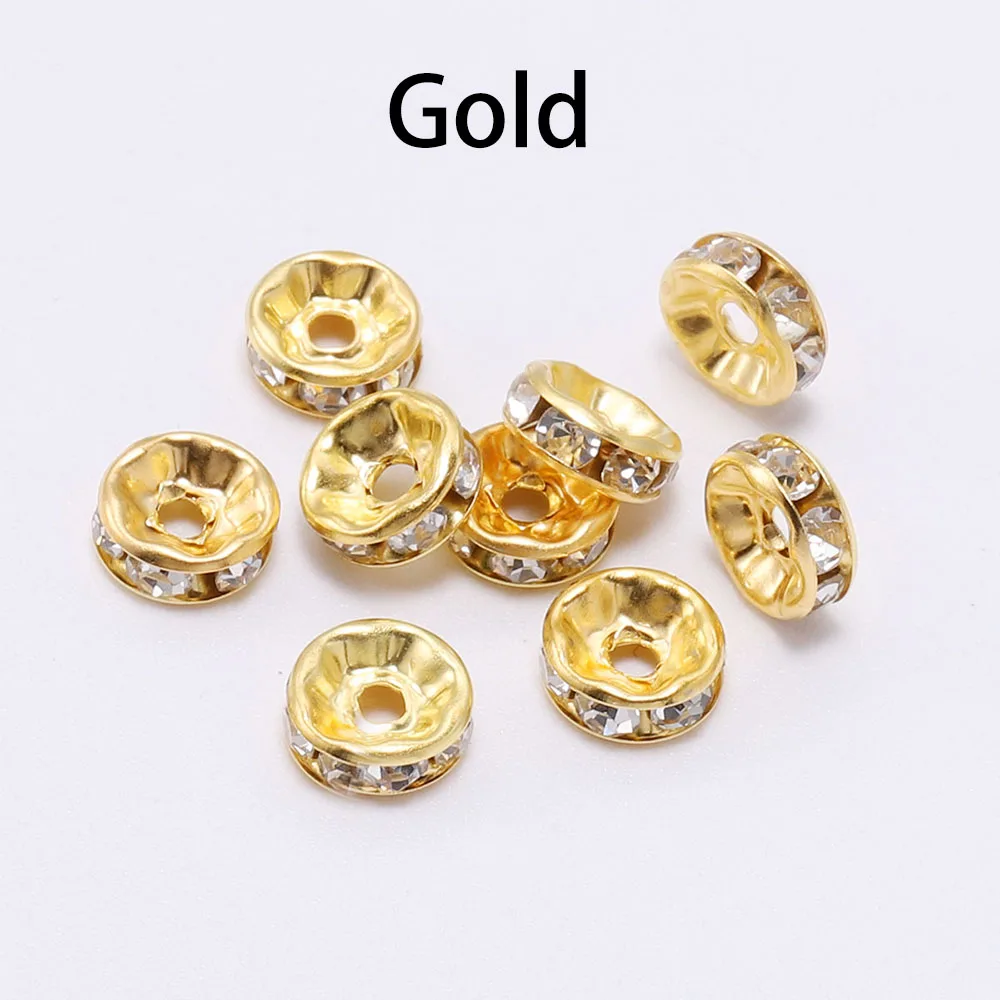 Gold 50 шт./лот 4 6 8 10 мм золото серебро Стразы Rondelles кристалл свободный разделитель бисер бусины для DIY ювелирных изделий Аксессуары - Цвет: Gold