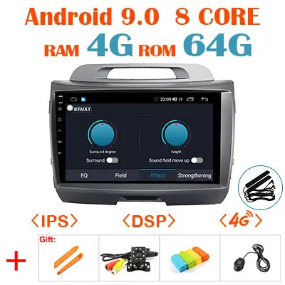 4G 64G Android 9,0 1280*720P Carplay радио для Kia Sportage 3 4 SL 2010- навигация gps стерео седан рекордер без DVD плеера - Цвет: 9.0 4G 64G DSP